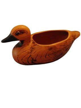Vtg Tempo Duck Planter Ceramic Brown Painted Woodgrain 6700 Decoy Hunter Gift